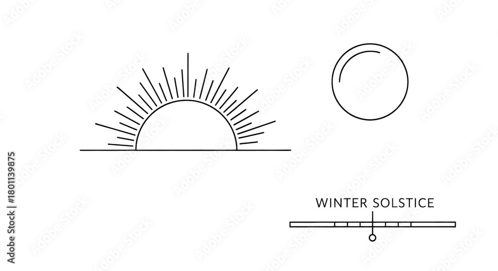 Fototapeta premium Minimalist graphic illustrating the sun's low arc during winter solstice with a simple celestial orb.