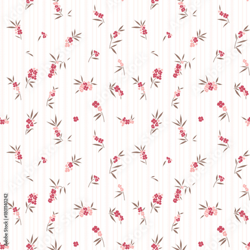 Flower pattern, ditsy floral seamless. Small little flower on stripe  background. wallpaper pattern. tiny wildflower, cottage core style, design for fashion, fabric, packaging, stationary, textile