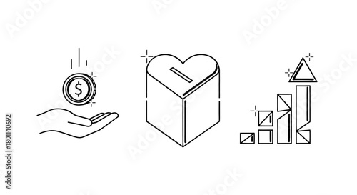 Financial growth and charitable giving icons symbolizing investment and generosity
