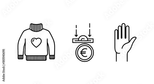 Charitable donation of warm clothing with euro currency symbol
