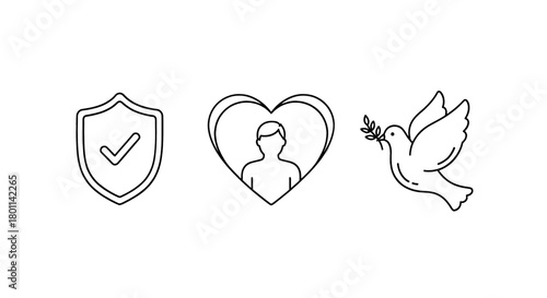 Symbols of protection, care, and peace united on a clean background
