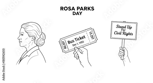 Commemorating Rosa Parks Day with symbols of civil rights activism and courage