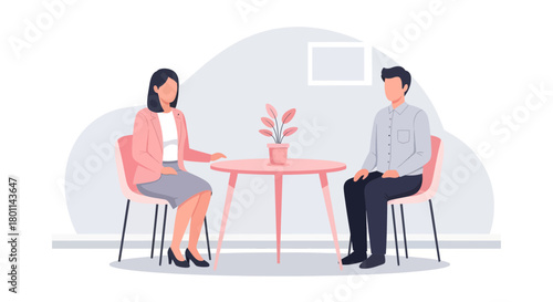 Business Meeting Illustrated With Minimalist Design And Modern Style With Two People