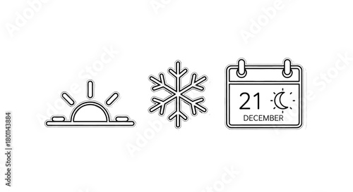 Simple icons representing weather forecast and calendar date for December