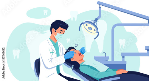 Dentist Performing Oral Examination on a Patient Showing Dental Care and Health