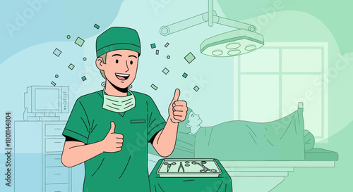 Happy Surgeon Giving Thumbs Up After Successful Operation In The Operating Room