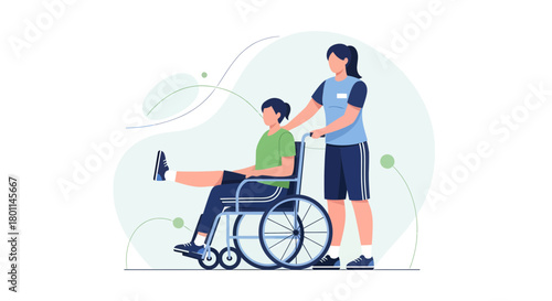 Illustrated Rehabilitation Session Depicting Physiotherapy For Improved Mobility and Health