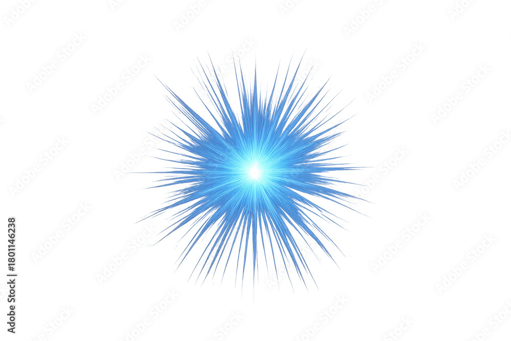 Fototapeta premium Blue light effect creating a sparkling sunburst or star flare. Bright glow expanding with transparent background element