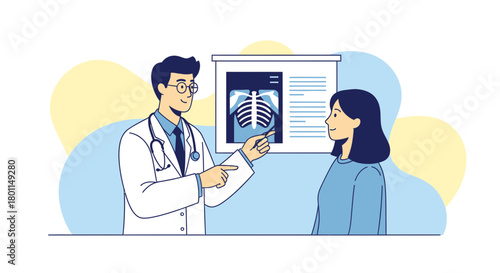 Medical Consultation And Healthcare: A Doctor Explaining The X-ray Results To A Patient