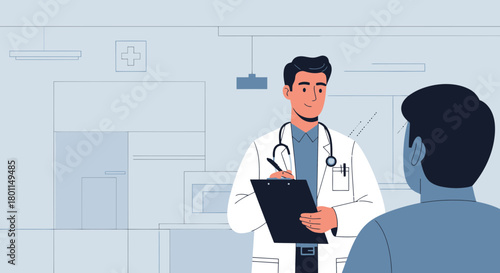 Medical Consultation Illustration Depicting Doctor Examining Patient in a Clean Environment