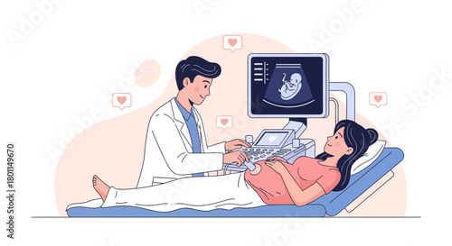 Medical Examination Illustrates Ultrasound Scan And Fetal Assessment For Expectant Mother