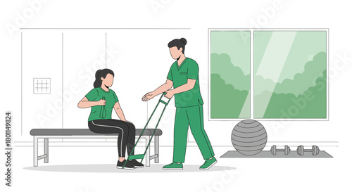 Patient Exercising With Medical Professional In A Rehabilitation Center Setting For Recovery