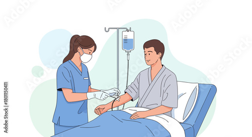 Medical Professional Providing Intravenous Treatment To A Patient In A Hospital Setting