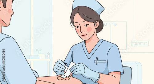 Medical Professional Providing Wound Care and Applying Aid to Injured Patient's Arm