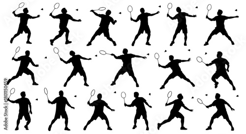 Male Badminton Player Hitting Shuttlecock – Minimalist Black and White Sports Vector