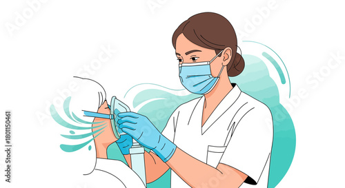 Medical Professional Administering Oxygen Therapy to Patient Representing Healthcare Illustration
