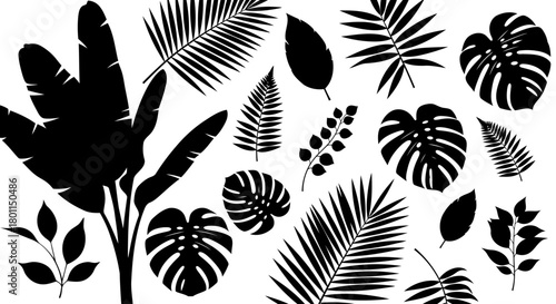 seamless pattern with black and white leaves