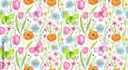 Modern Flower Pattern – Colorful Seamless Floral Vector Artwork