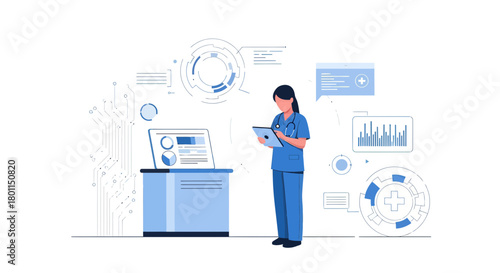 Medical Professional Utilizing Modern Technology for Efficient Healthcare Operations and Analysis