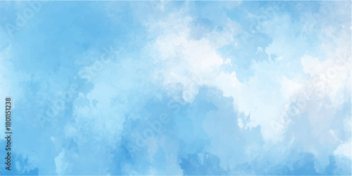 Abstract blue sky watercolor background with bright fluffy clouds and sunlight. cloud, cloudy, air, cloudscape, sun, sunny. white snow is covering on blue cloudy background, Abstract blurry defocused 