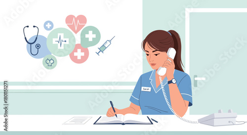 Medical Professional Communicating While Working On a Healthcare Related Task in Office