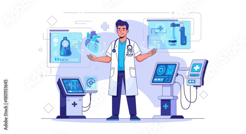 Medical Professional Examining Futuristic Healthcare Technology And Human Heart