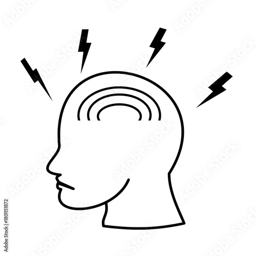 human headache medical icon with brain minimalist icon useful for healthcare projects