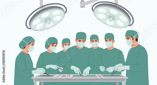 Medical Professionals Perform Surgery Under Surgical Lights in a Sterile Operating Room
