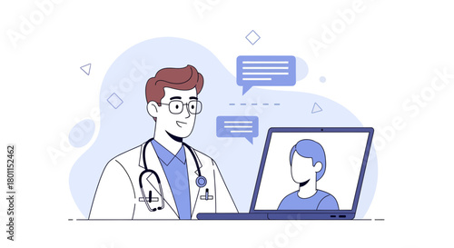Online Medical Consultation Depicts Doctor Communicating With a Patient via Laptop Screen