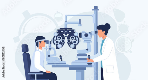 Optometrist Conducting Eye Exam on Patient with Medical Equipment for Vision Care