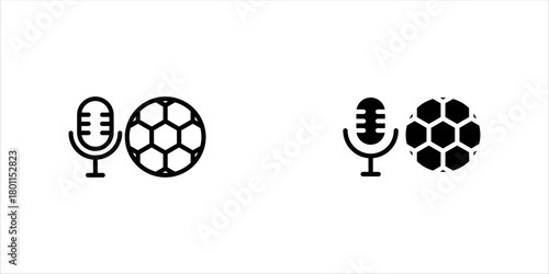 Microphone and soccer ball glyph icon. Sport Podcast. Vector isolated black illustration, eps10