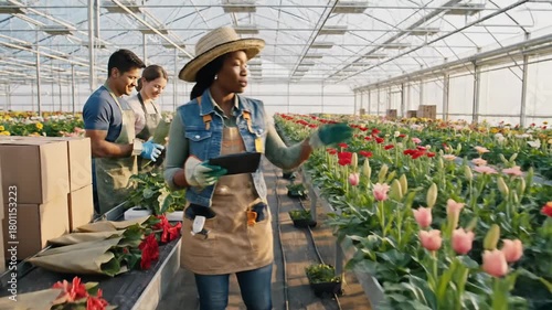Wallpaper Mural African American Female Greenhouse Manager Overseeing Flower Arrangement Operations Torontodigital.ca