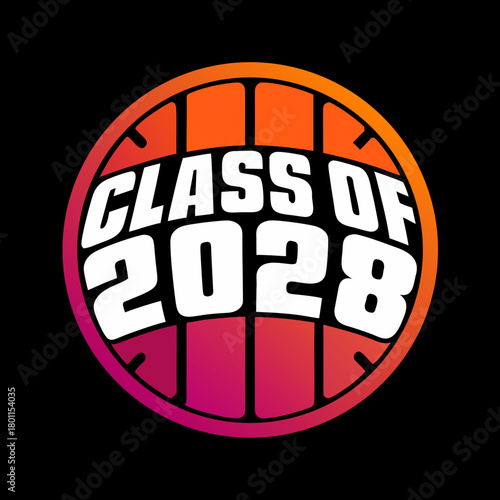 Class of 2028 text on a spherical grid with gradient on black background