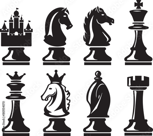 Chess Icons: A collection of meticulously crafted chess pieces, each embodying strategy and intellect, arranged to evoke the essence of the classic board game.