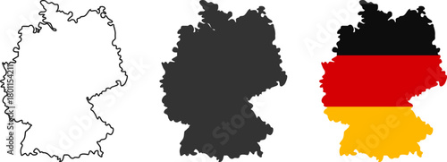 Outline silhouette and flag of germany map collection