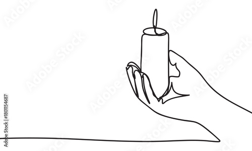 Hand Holding Candle in Continuous Line Art Style