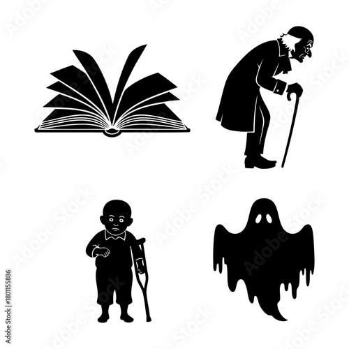 Billede på lærred Christmas Story Silhouettes Book Scrooge Tiny Tim Ghost
