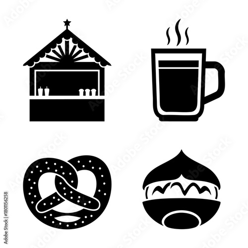 Christmas Market Silhouette Stall Wine Pretzel Chestnut