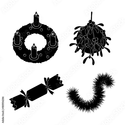 Christmas Decoration Silhouette Wreath Mistletoe Cracker