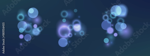 Abstract bokeh light background. Vector blurred blue and purple glowing circles with sparkle effect and gradient, symbolizing dreamy night sky, magic fantasy atmosphere, and iridescent pastel design.