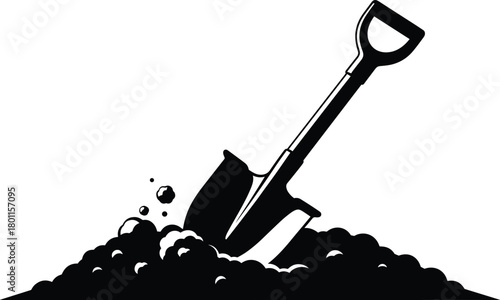 Shovel Illustration with Dirt Pile for Gardening, Construction, Excavation, and Outdoor Manual Labor Projects