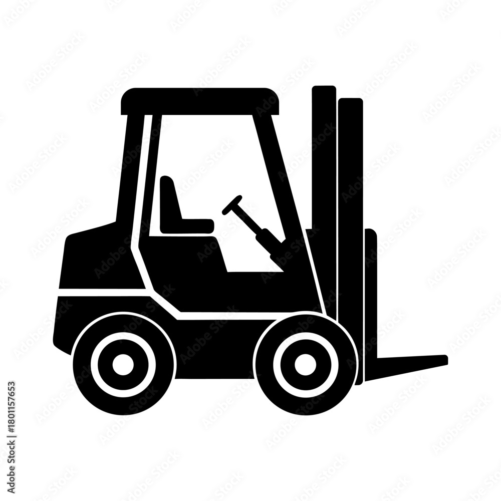 Naklejka premium Industrial Lift Truck Silhouette Icon Isolated on White.