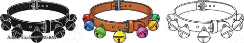 Three festive cat collars with jingle bells, perfect for holiday season