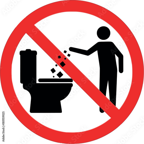 Red Circle with Diagonal Line Over Toilet and Person Littering no littering trash on transparent background