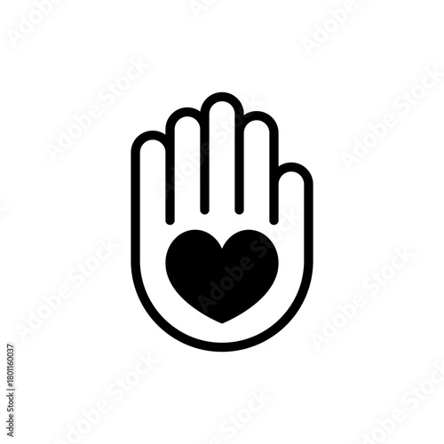 Hand holding heart icon. Isolated outline vector illustration.