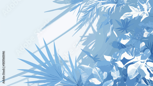 A serene vector illustration showcasing an array of tropical leaves and their soft shadows against a calming blue background, perfect for contemporary design.