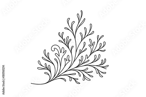 Ice Bloom Line Art. Ice Bloom. Minimalistic one-line drawing frost spreading in organic floral shapes,