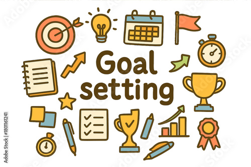 Goal Setting Doodles. Goal setting. Hand-drawn doodle illustration of goal setting. Target board, dart,