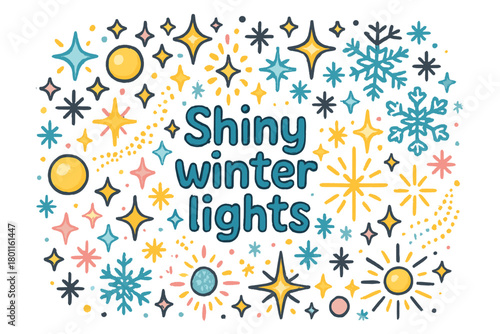 Shiny Winter Lights. Shiny winter lights. Hand-drawn doodle illustration of shiny winter lights. Glowing orbs,