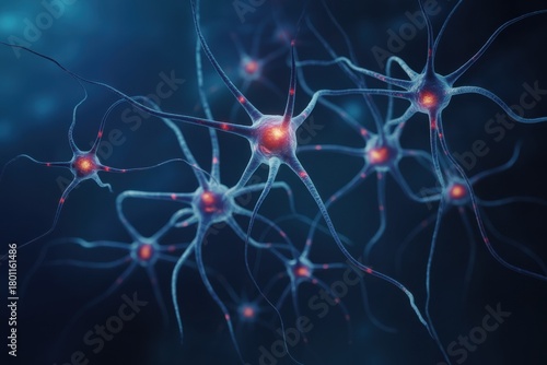 Stunning neuron cells firing impulses for medical research or brain science projects, illustrating neural networks and neurological connections